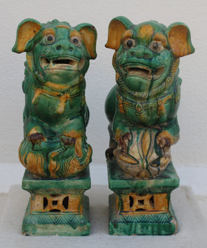 Pareja de Leones Foo en Cerámica Sancai