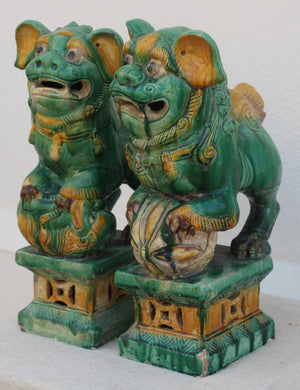 Pareja de Leones Foo en Cerámica Sancai