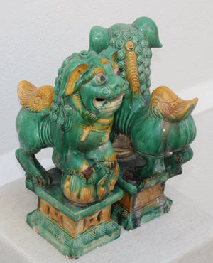 Pareja de Leones Foo en Cerámica Sancai