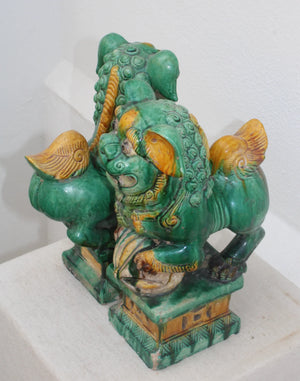 Pareja de Leones Foo en Cerámica Sancai