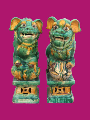 Pareja de Leones Foo en Cerámica Sancai