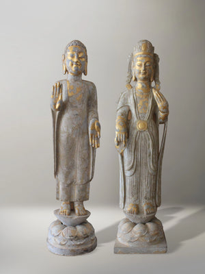Buda y Bodhisattva en Piedra Tallada